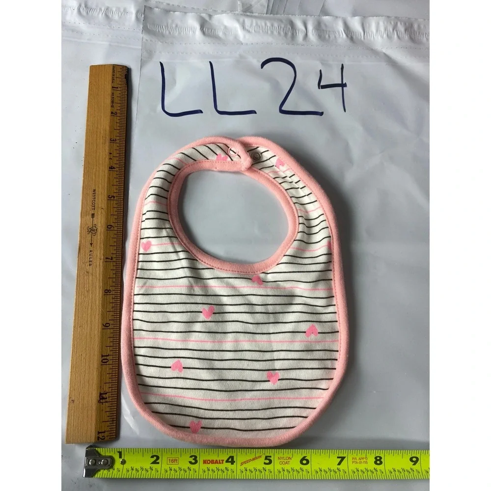 Baby Bib Pink Hearts Striped Infant Feeding Drool Bib Snap Closure